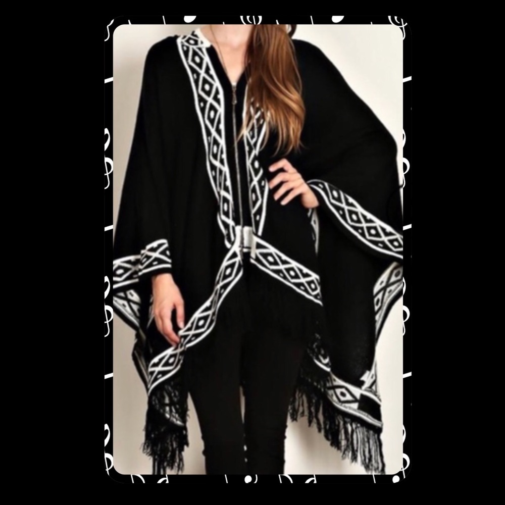 💓AZTEC BORDER ZIPPER PONCHO